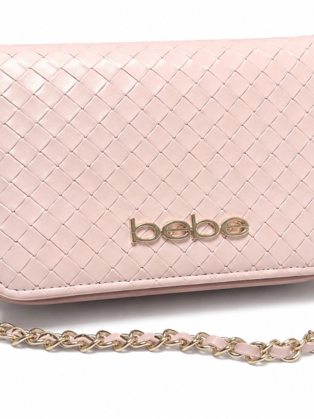 bebe Pink Woven Leather Chain Crossbody